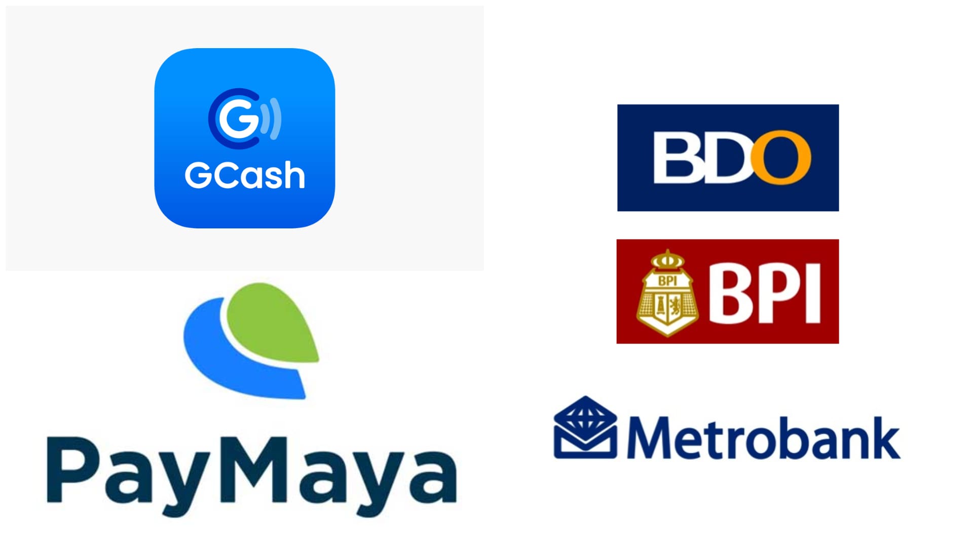 gcash paymaya bdo bpi metrobank