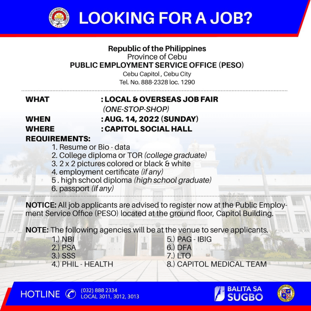 Local & Overseas Job Fair to be held at Cebu Capitol on August 14