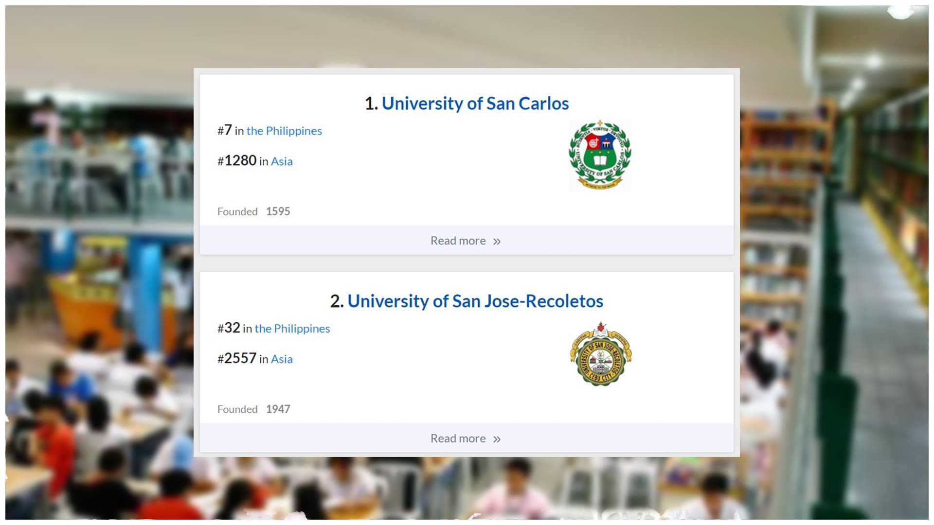 EduRank Reveals The Top 10 Universities In Cebu USC And USJ R Take Top 